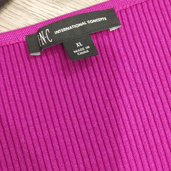 INC Ribbed Square Neck Full Zip Sweater - Picture 4 of 7